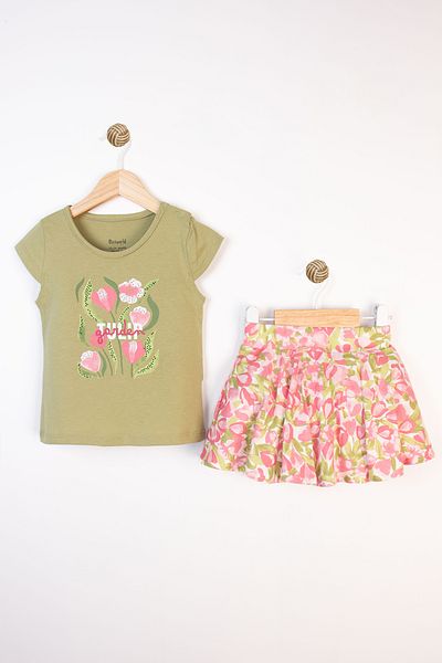 Miniworld Summer Printed Short Sleeve Floral Pattern Pleated Cotton Comfortable Casual Baby Girl Suit