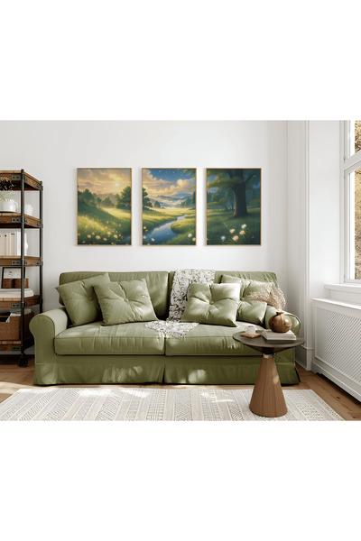 ARTCASTLE Σετ 3 ζωγραφικών έργων με ξύλινο πλαίσιο Green Lakes