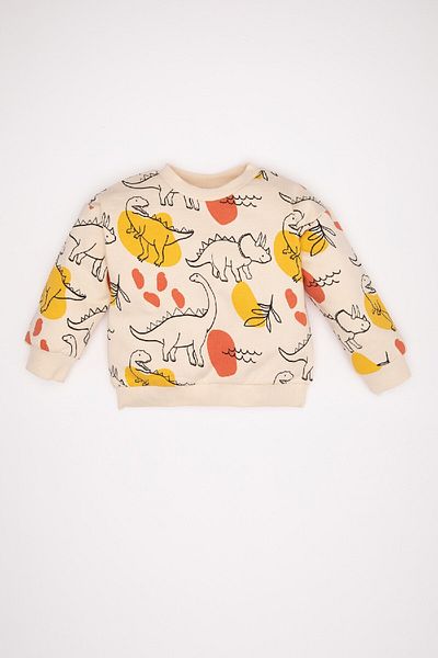 DeFacto Baby Boy Crew Neck Animal Patterned Soft Furry Inside Sweatshirt D3932A524Wn