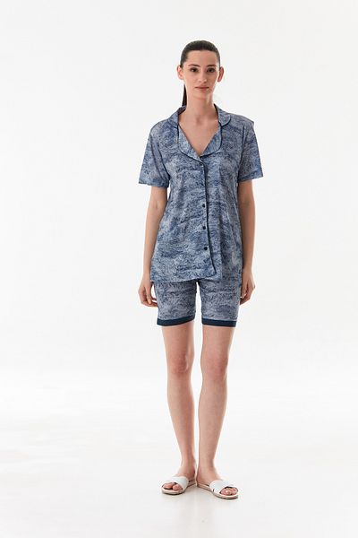 CALİA Cămașă pentru femei cu pantaloni scurți Set pijama din țesătură din viscoză cu nasturi (cu cadou pentru ochi)