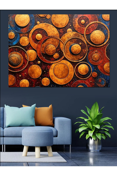 KanvasSepeti Cercuri abstracte portocalii Pictură decorativă în ulei Texturat...