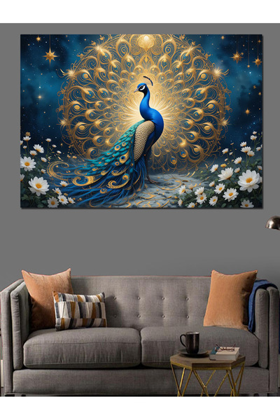ekart Parlak Tüy Tavuskuşu Dekoratif Kanvas - Mdf Ahşap Tablo