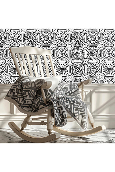 dreamwall Siyah Çini Desenli Duvar Kağıdı -Isı ve Ses Yalıtımı Yırtılmaz