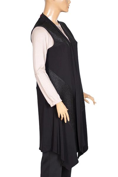 ModaMinar Women's Black Sandy Fabric Glitter Long Vest