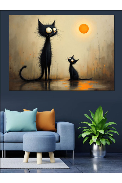ekart Thin Long Black Cats Decorative Canvas - Mdf Wooden Painting