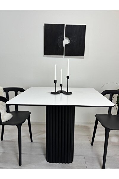 woodywood Yeni Trend 90 Cm Kare Kenar Açılı Motifli Sutun Ayaklı Masa