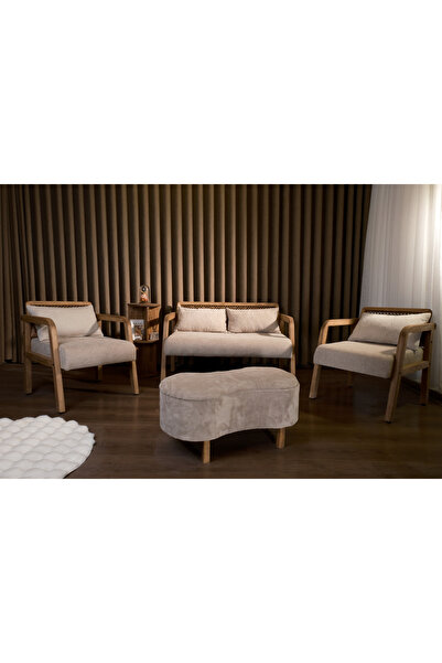 Aberteka Merda Koltuk Takımı İkili Koltuk + iki Berjer + Sandıklı Puf (Bench) + Yan Sehpa (Kitaplık)