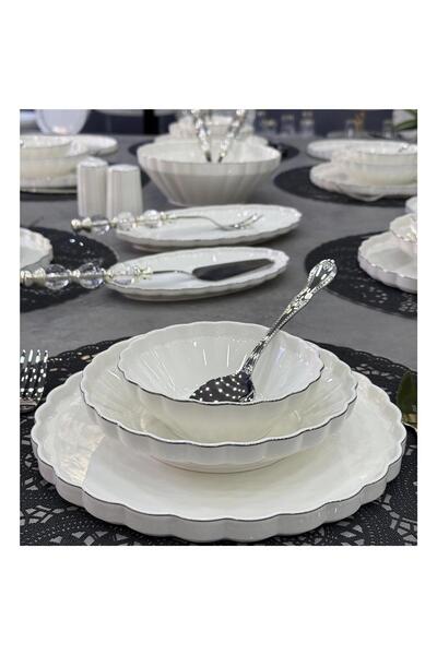 MİEN Mien Lüx Porselen 29 Parça İstiridye Yemek Takımı Gümüş