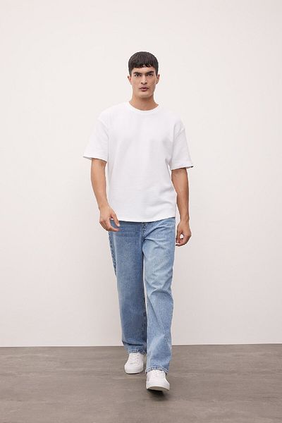 DeFacto Comfort Regular Fit Relaxed Fit Crew Neck Waffle Fabric Cotton Short Sleeve Basic t Shirt