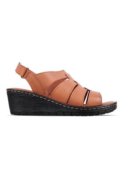 Lal Shoes & Bags Sandale cu toc est cu velcro pentru femei, din piele naturală, cu patru dungi, maro