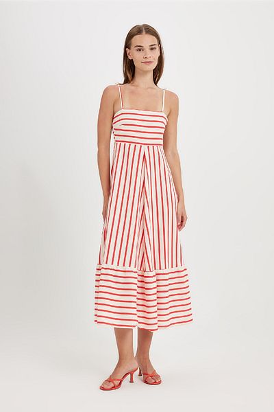 DeFacto Baumwollgemustertes Midikleid mit quadratischem Kragen – D4556ax24hs