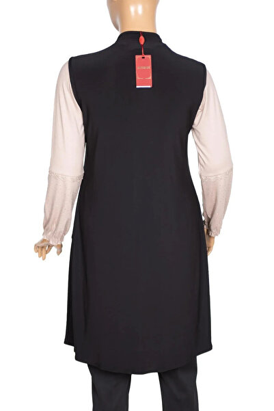 ModaMinar Women's Black Sandy Fabric Glitter Long Vest
