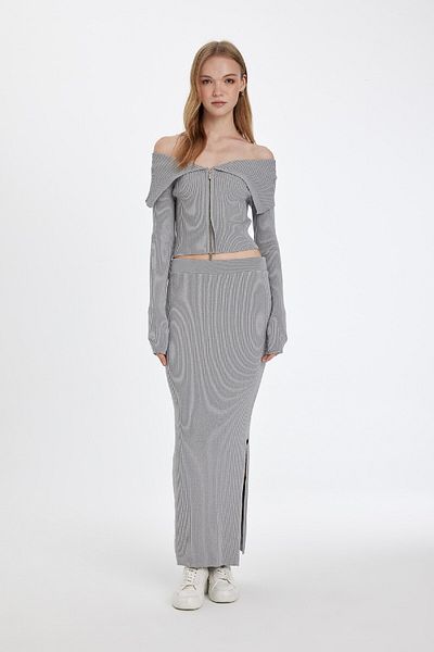 DeFacto Stretchy Waisted Basic Maxi Knitwear Skirt - Slim Fit, Straight Slit D5390Ax24Au