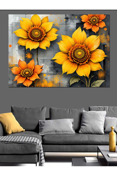 ekart Orange Yellow Sunflowers Decorative Canvas - Mdf Wood Table