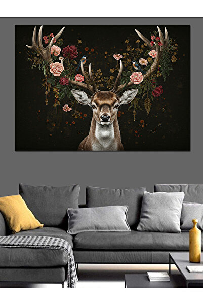 ekart Pânză Decorativă Portret de Cerb Floral - Lemn MDF