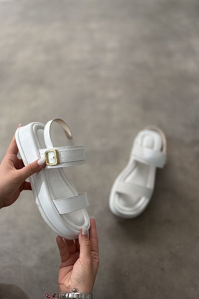 SHOEBELLAS Mayra White Single Buckle Women's Sandals