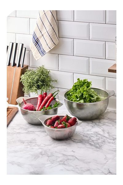 Aryıldız Multi-Purpose Stainless Steel Wire Strainer with Handles Set of 3 18cm - 22cm - 26cm