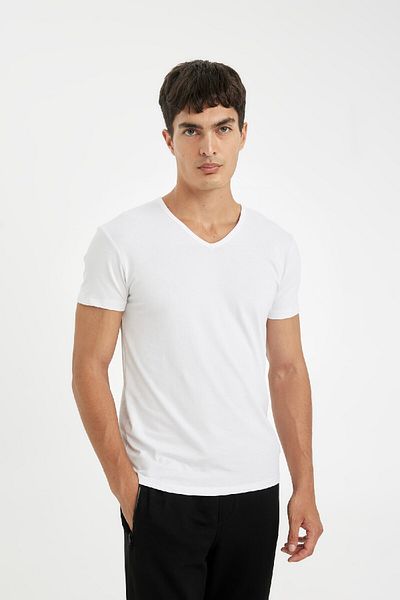 DeFacto Tricou de corp alb simplu, cu decolteu în V, slim Fit L4884az24wn