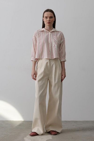 leyla sanat sanata yeni bir bakış açısı Leyla Sanat a New Perspective on Art Double Pleated Palazzo Pants - Natural