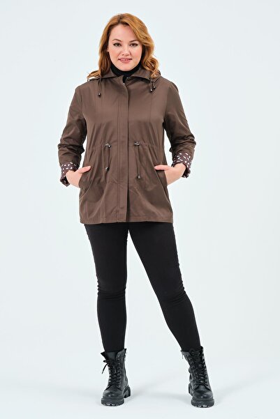 GLR&GYM GÜLBİN KADIN BÜYÜK BEDEN ASTARLI PAMUKLU KOTON MEVSİMLİK TRENÇKOT MONT