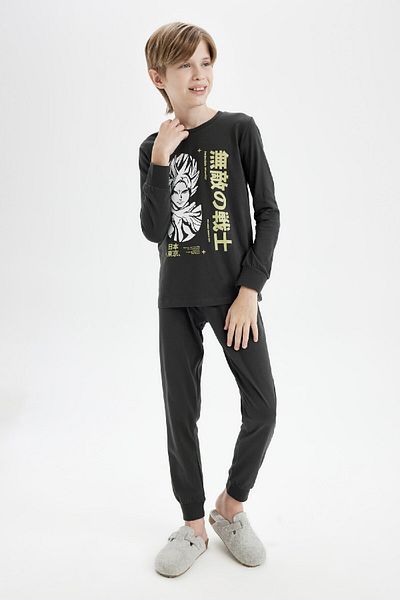 DeFacto Pyjama-Set für Jungen, bedruckt, langärmelig, Oberteil, langer Boden, D4364a824wn