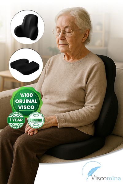 Viscomina Orthopedic Viscosa Lumbar Cushion Orthopedic Viscosa Seating Cushion 2 Pieces Viscosa Set Black Color