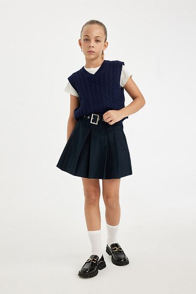 DeFacto Girl's Belted Gabardine Pleated Skirt D3214A824Wn