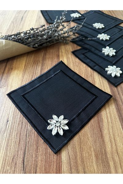 NURHAN HOME COLLECTION 6 bucăți de piatră detaliată pătrată pentru cafea, cocktail, șervețele de prezentare