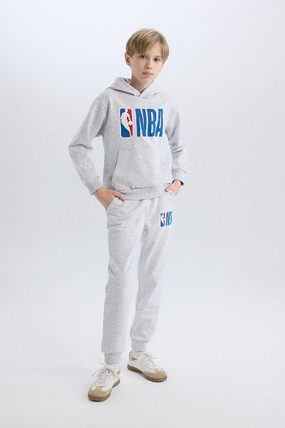 DeFacto Boy's Gray Nba Wordmark Hooded Thick Sweatshirt D4857A824Wn