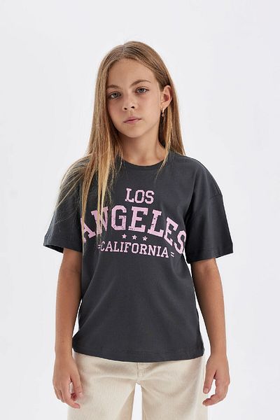DeFacto Girl's Crew Neck Printed Relax Fit T-Shirt D6237A824Sm