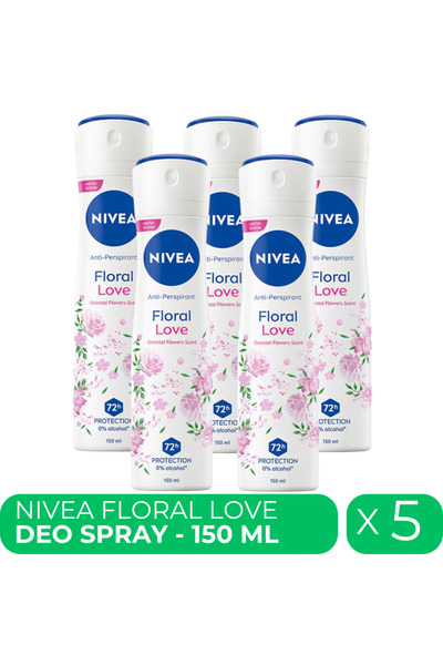 NIVEA Floral Love, deodorant spray for women, 5 pcs x 150 ml