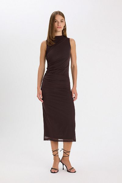 DeFacto Αμάνικο Maxi Bodycon Φόρεμα με μισό ζιβάγκο - C3519ax24au