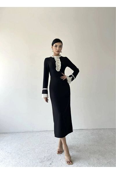 SONREİR ΦΟΡΕΜΑ MIDI ΜΑΥΡΟ ΡΟΥΦΛΑ ΜΠΕΡΛ ΓΙΑΚΟ ΜΠΕΡΛ ΛΕΠΤΟΜΕΡΕΙΑ