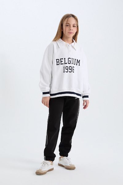 DeFacto Fata - Hanorac oversize cu imprimeu cu gât polo D3497a824wn