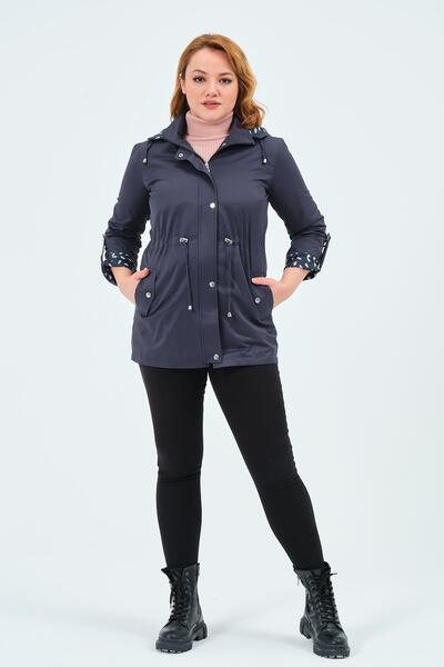 GLR&GYM GÜLBİN KADIN BÜYÜK BEDEN ASTARLI PAMUKLU KOTON MEVSİMLİK TRENÇKOT MONT