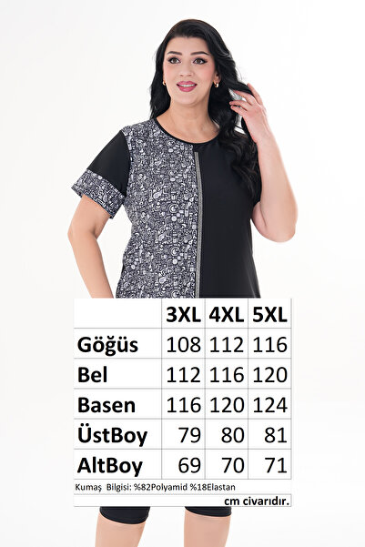 REMSA Büyük Beden Kısa Kol Yarı Kapalı Tesettür Mayo 2518 Grafiti Siyah