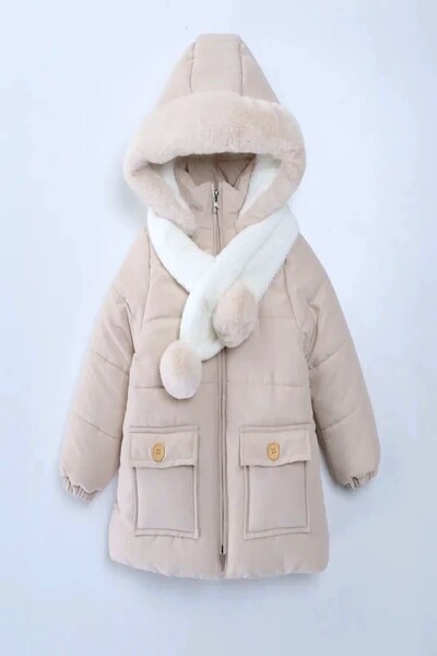 DeKuBaby ΝΕΑ ΣΕΖΟΝ Χειμερινό παιδικό παλτό-παλτό με επένδυση από γούνα, τσέπες, κουκούλα, κασκόλ και πομπόν
