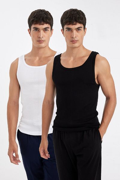 DeFacto Slim Fit Slim Fit Rippen 2-teiliges Unterhemd Y9056az24wn
