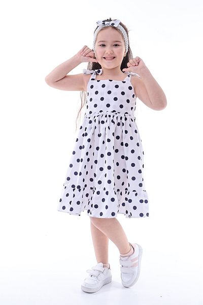 Fox Moda Polka Dot Bandana Bow Detailed Girl's Dress