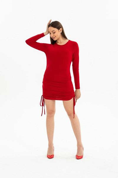 Moka Shopin Mokashopin Women's Long Sleeve Gather Detailed Sandy Fabric Adjustable Length Opportunity Product Dress