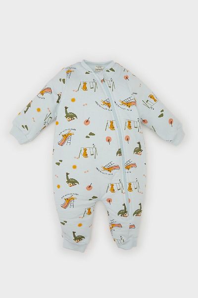 DeFacto Baby Boy Newborn Dinosaur Printed Zip-Up 2.5 Tog Fiber Combed Long Sleeve Jumpsuit D5339A524Wn