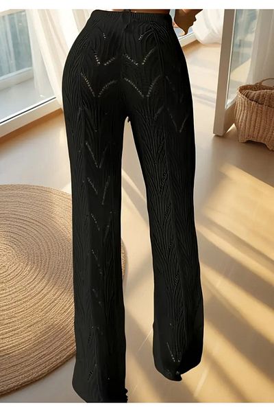 Little Visqon Women's High Waist Lace up Patterned Knitwear Beach Pants