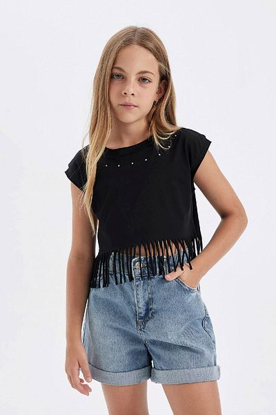 DeFacto Girl - Crew Neck Crop T-Shirt, Short Sleeve D6096A824Sp