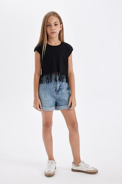 DeFacto Girl's Crop T-Shirt - Crew Neck, Short Sleeve D5889A824Sp