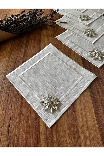 NURHAN HOME COLLECTION 6 Pieces Stone Detailed Square Coffee Side, Cocktail, Presentation Napkin
