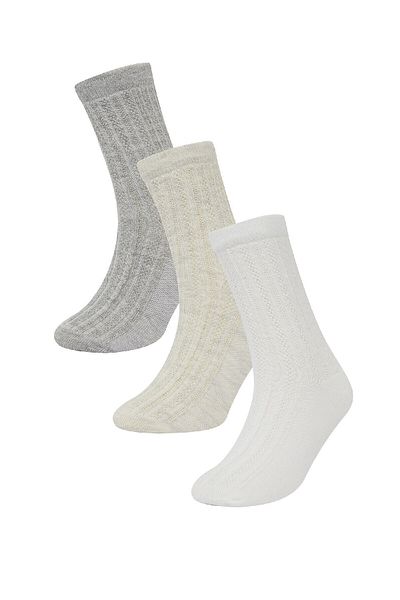 DeFacto Baby Girl Non-Slip Sole 3-Piece Cotton Long Socks D2509A5Ns