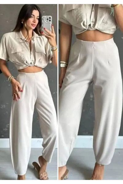 Little Visqon Women's High Waist Pleated Crepe Pants
