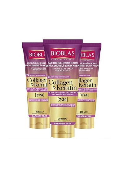 Bioblas Collagen & Keratin Styling Anti-Hair Loss Care Cream 250 ml 3 Pieces