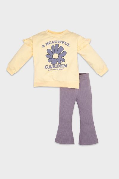 DeFacto Floral Printed Cotton Sweatshirt and Ribbed Leggings Set for Baby Girl - D5493A5Ns