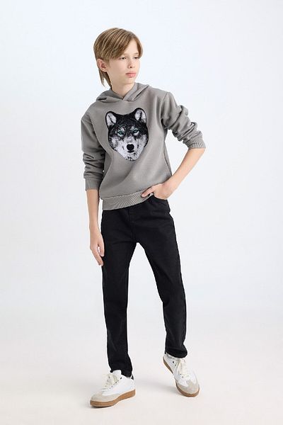 DeFacto Boy's Hooded Printed Sweatshirt B2076A824Wn